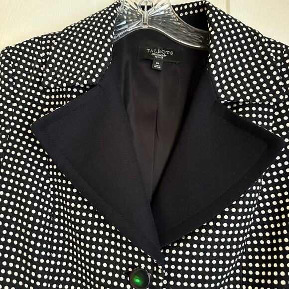 Talbots Petites Women's Size 8P Navy Blue White Polka Dot Blazer Jacket Career - Picture 6 of 6